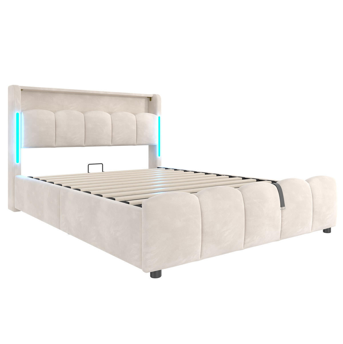 POLSTERBETT mit Stauraum 140x200 cm Samt Beige mit LED - Beige, Metall (140/200cm) - Meubliv