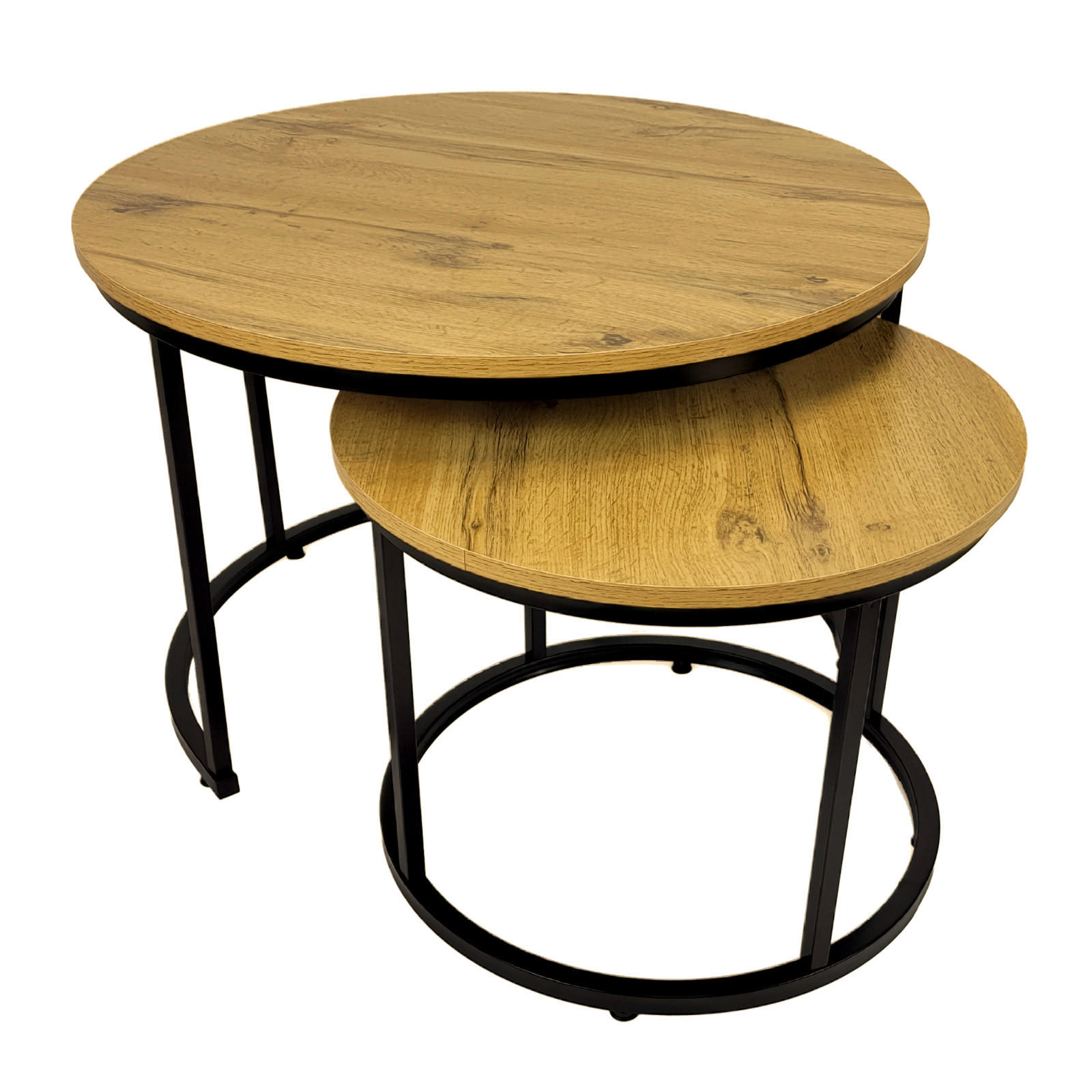 COUCHTISCH Holzoptik Metall Eichefarben Schwarz 2er Set 47x53x53 cm - Eichefarben/Schwarz, Holzwerkstoff/Metall (53/53/47cm) - Begryf