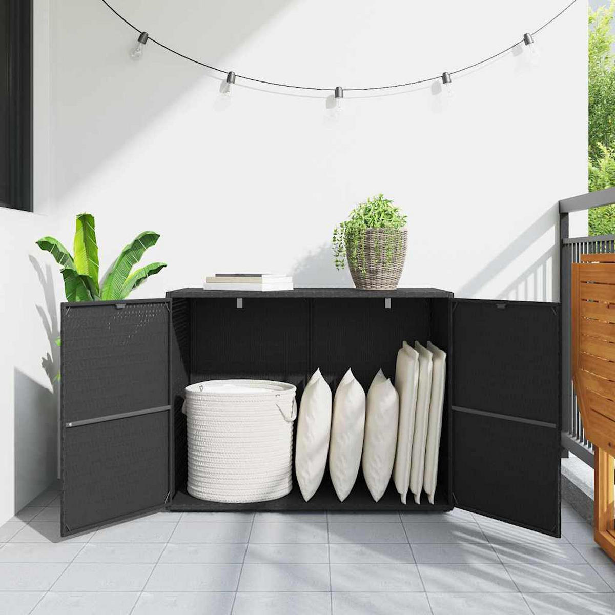 GARTENSCHRANK Schwarz 100/55,5/80 Cm Poly Rattan - Schwarz, Holzwerkstoff (55.5/80/100cm) - vidaXL