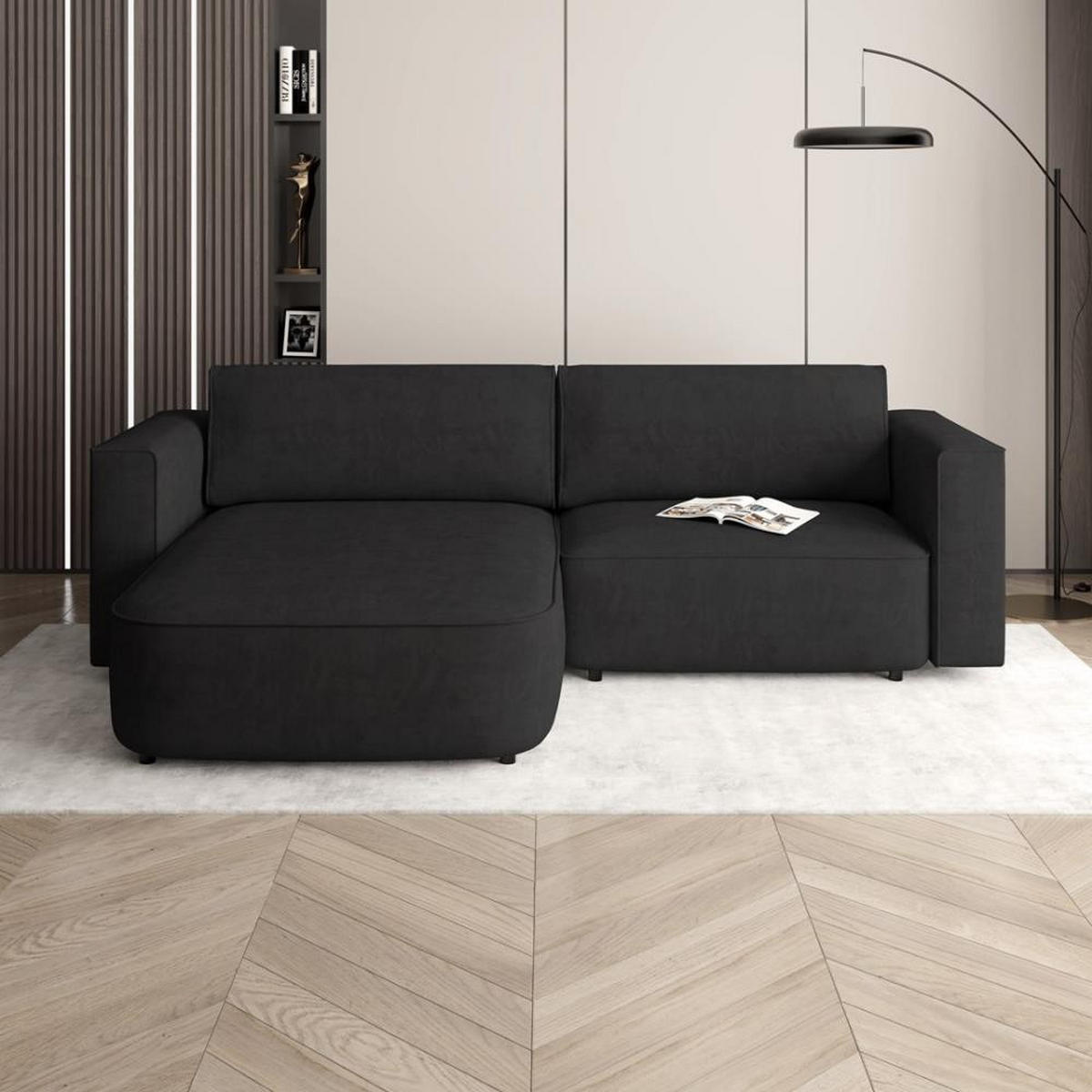 ECKSCHLAFSOFA Carlos schwarz - Schwarz, Kunststoff/Textil (265/170cm) - Beautysofa