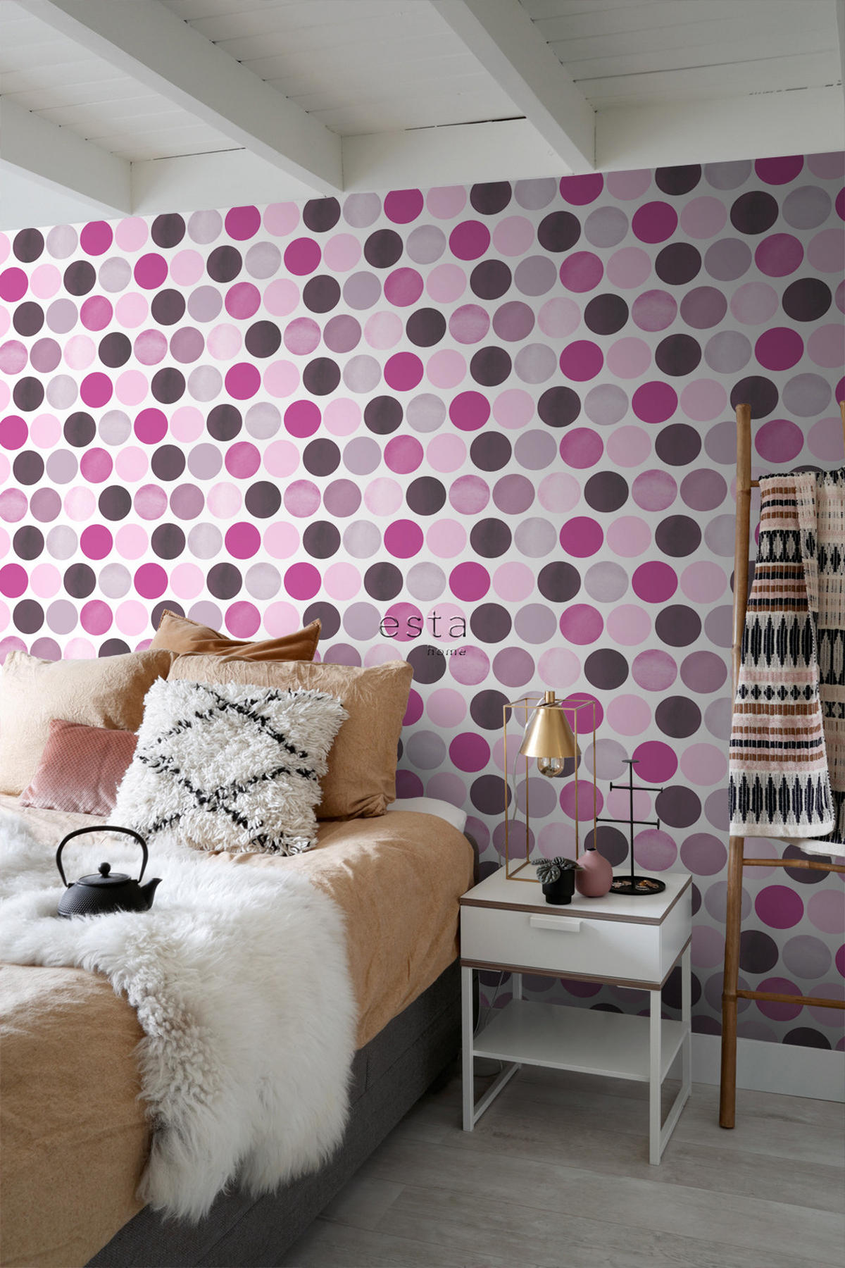 TAPETE große Punkte 53 cm x 10.05 m - Pink, Papier (53/1000cm) - ESTAhome