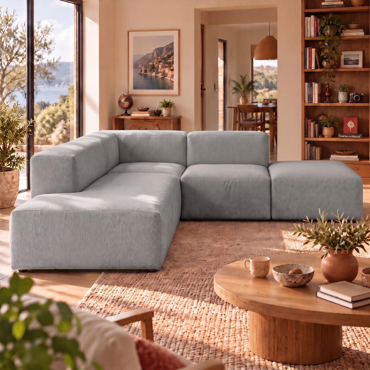 4-SITZER modulares Ecksofa HEAVEN SET 3 Links, Breite 270 cm Webstoff Grau - Schwarz/Grau, Holz/Kunststoff (245/270cm) - Muffo