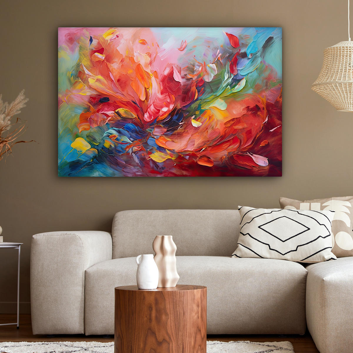 LEINWANDBILD Ölgemälde - Kunst - Abstrakt - Farbenfroh 120x80 cm - Altrosa, Textil (120/80cm) - MuchoWow