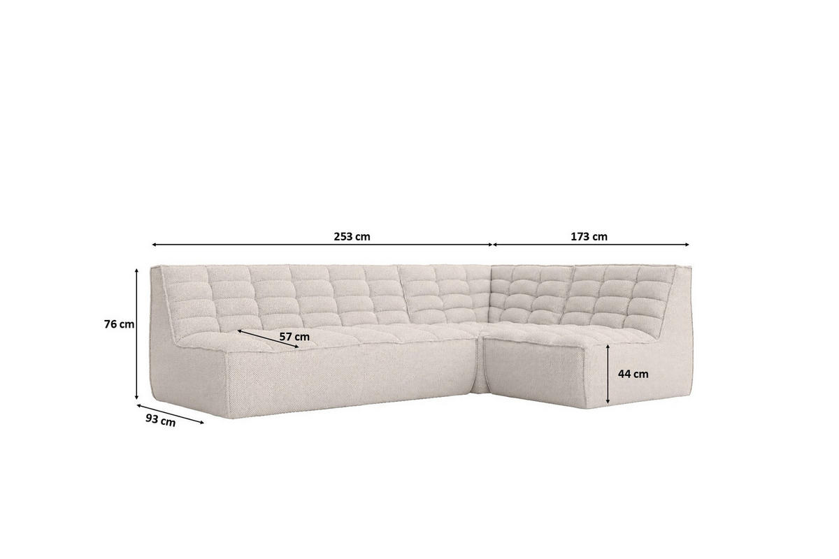 ROHOVÁ SEDAČKA modulární ve tvaru L, plyšová tkanina Pop, Béžová, Pravá strana, LAZY L Mini - béžová, dřevo (253/173cm) - Kaiser Möbel