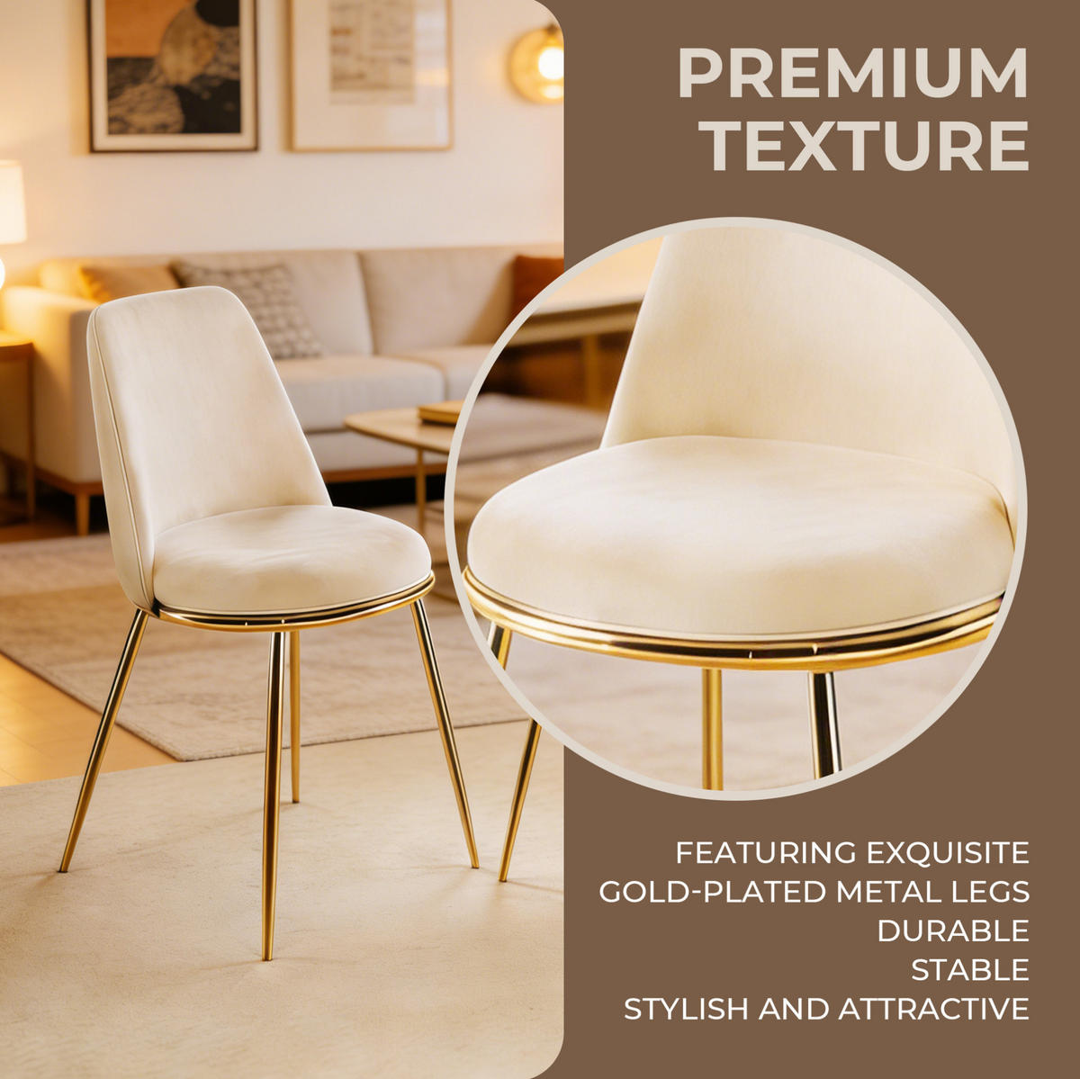 ESSZIMMERSTUHL mit hoher Rückenlehne Velvet Cream White - Weiß, Metall (47/82/56cm) - Meubliv