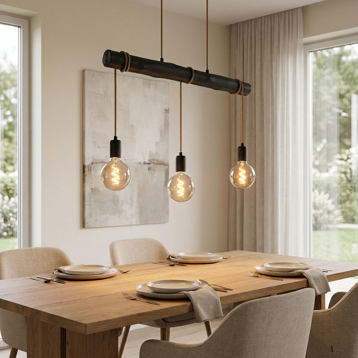 HÄNGELEUCHTE Holz Schwarz - Schwarz, Holz (60/5/120cm) - Globo Lighting