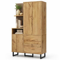 GARDEROBENSCHRANK in Naturfarben Garderobenschrank mit Schuhschrank und Schubladen für Flur, B110/T38/H186 cm - Schwarz/Naturfarben, Holzwerkstoff/Metall (110/186/38cm) - STILVORA