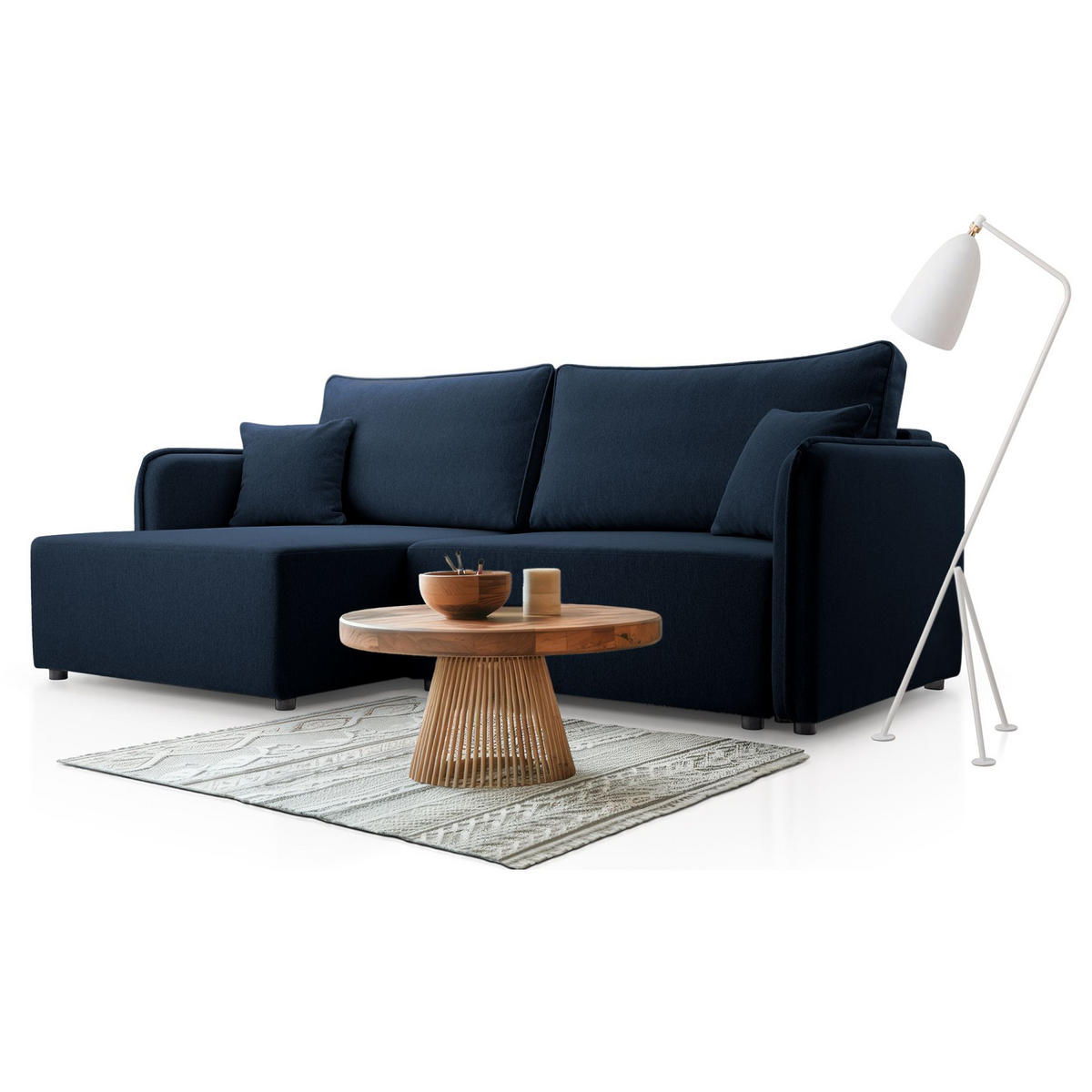 ECKSOFA Kassian, Marineblau Strukturstoff, linksseitig - Schwarz/Dunkelblau, Kunststoff/Textil (227/147cm) - Selsey