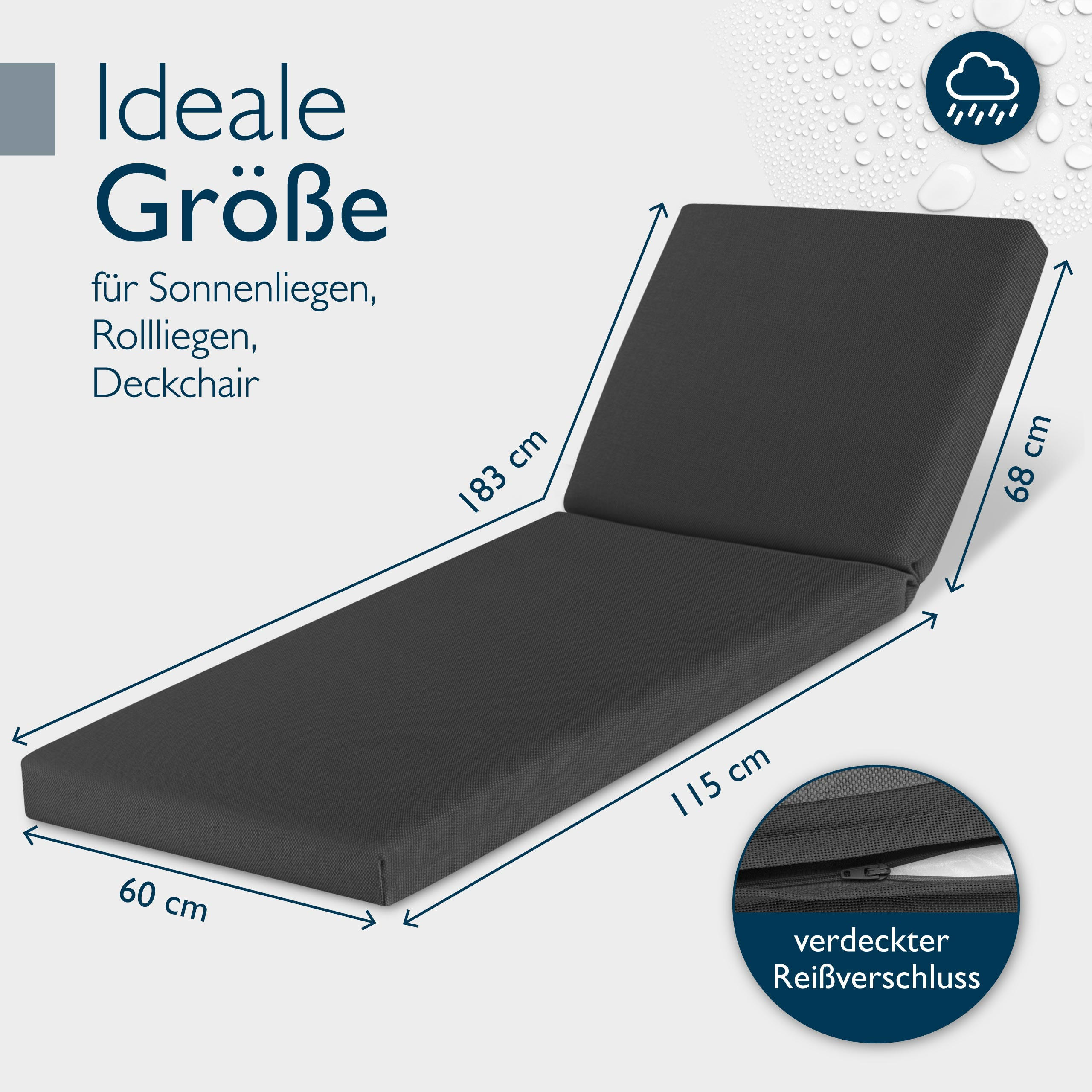 ROLLLIEGENAUFLAGE QD-RL 190/60/5,5cm Anthrazit - Anthrazit, Textil (60/5/190cm) - Beautissu 