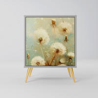 SIDEBOARD DREAMY MEADOW, Grau, 57,5x42x75,5 cm, Goldfarbene Metallfüße - Goldfarben/Multicolor, Holzwerkstoff/Metall (57.5/75.5/42cm) - SpaceRebels