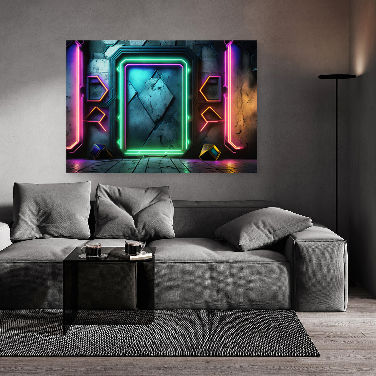 WANDBILD portal neon abstrakt futuristisch - Lila, Textil (60/40cm) - Feeby