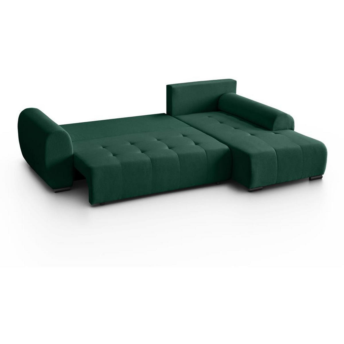 ECKSCHLAFSOFA Diana mt Bettkasten dunkelgrün rechts - Dunkelgrün/Schwarz, Textil (255/175cm) - Beautysofa