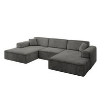 WOHNLANDSCHAFT IREA-U1-v3 - 303x171x79 cm Ecru - Anthrazit, Holzwerkstoff/Textil (303/79/171cm) - ALTDECOR