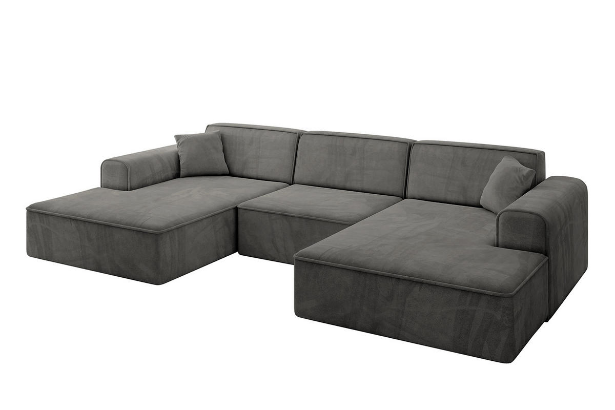 WOHNLANDSCHAFT IREA-U1-v3 - 303x171x79 cm Ecru - Anthrazit, Holzwerkstoff/Textil (303/79/171cm) - ALTDECOR