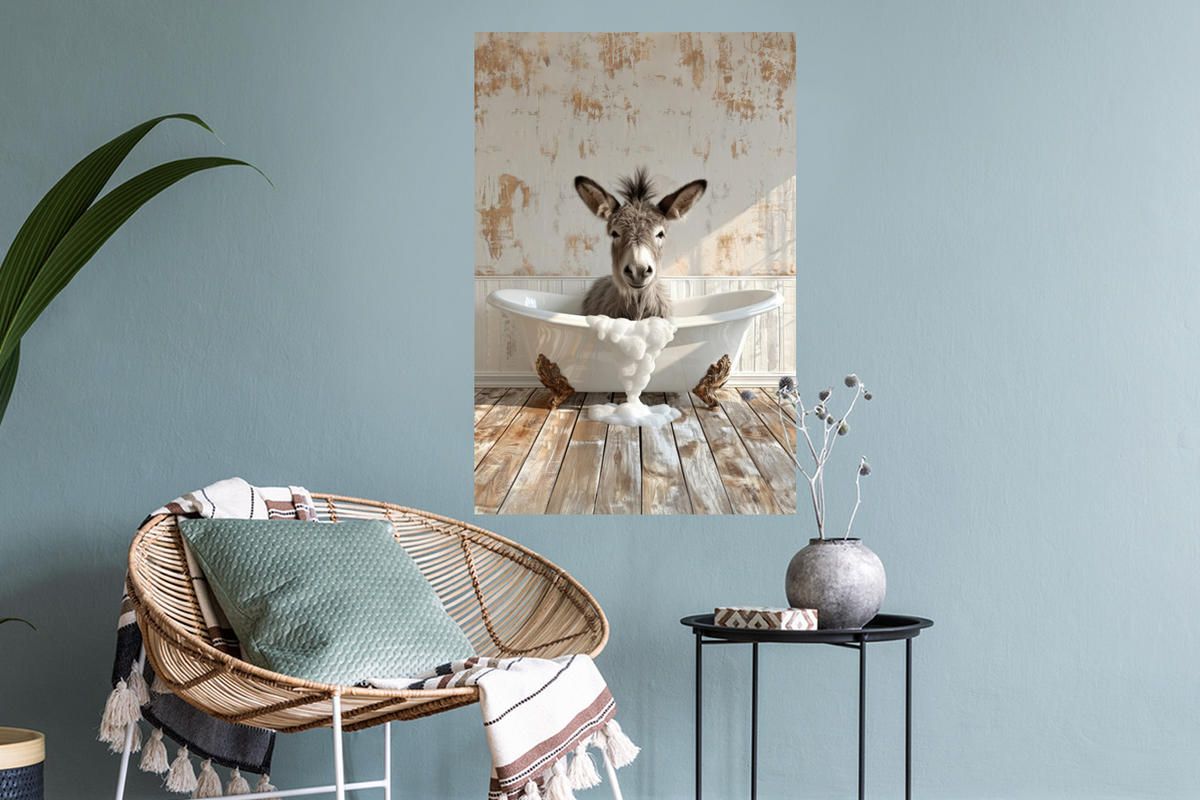 WANDTATTOO Esel - Tiere - Badewanne - Schaumstoff 40x60 cm - Weiß, Kunststoff (40/60/0.1cm) - MuchoWow