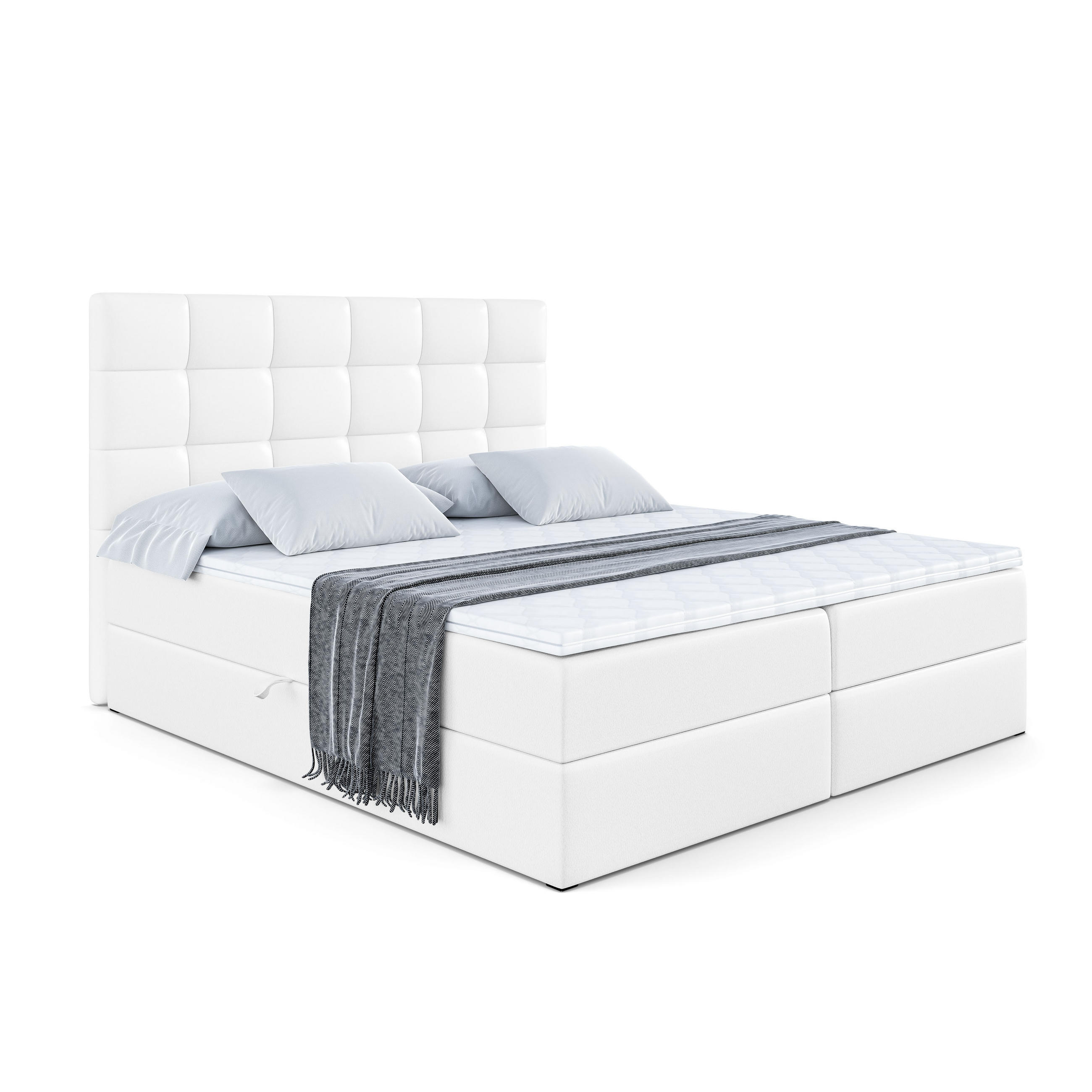 BOXBETT mit H3-Matratze und Lattenrost - BRUGO - 180x200 Weiß Hochglanz - Weiß Hochglanz, Holzwerkstoff (180/200cm) - ALTDECOR