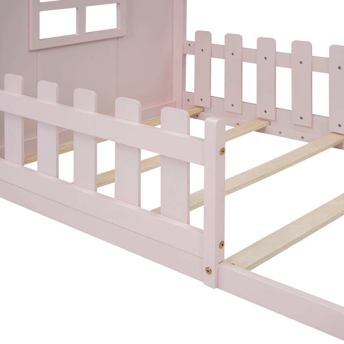 KINDERBETT 90x200cm Rosa Flachbett Hausleiste - Pink, Holz (90/200cm) - FLIEKS