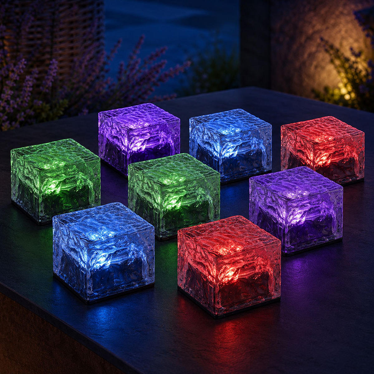LED AUSSENLEUCHTE ICE CUBE RGB Solar Eiswürfel Weiß 8er Set - Klar, Glas (7/7/5.3cm)