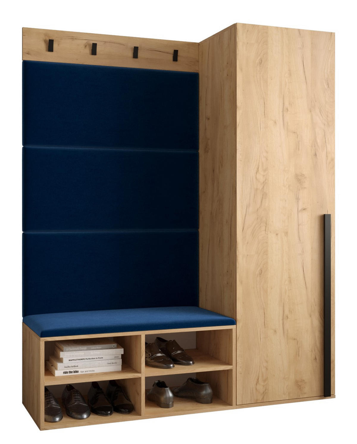 GARDEROBEN-SET 134/184/42 - Eichefarben/Schwarz, Holz/Kunststoff (134/184/42cm) - MÖBEL KRYSPOL