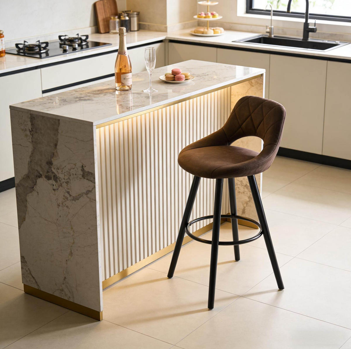 BARHOCKER mit Rückenlehne 68 cm Massivholz Dunkelbraun - Dunkelbraun, Holz (40/70/43cm) - Meubliv