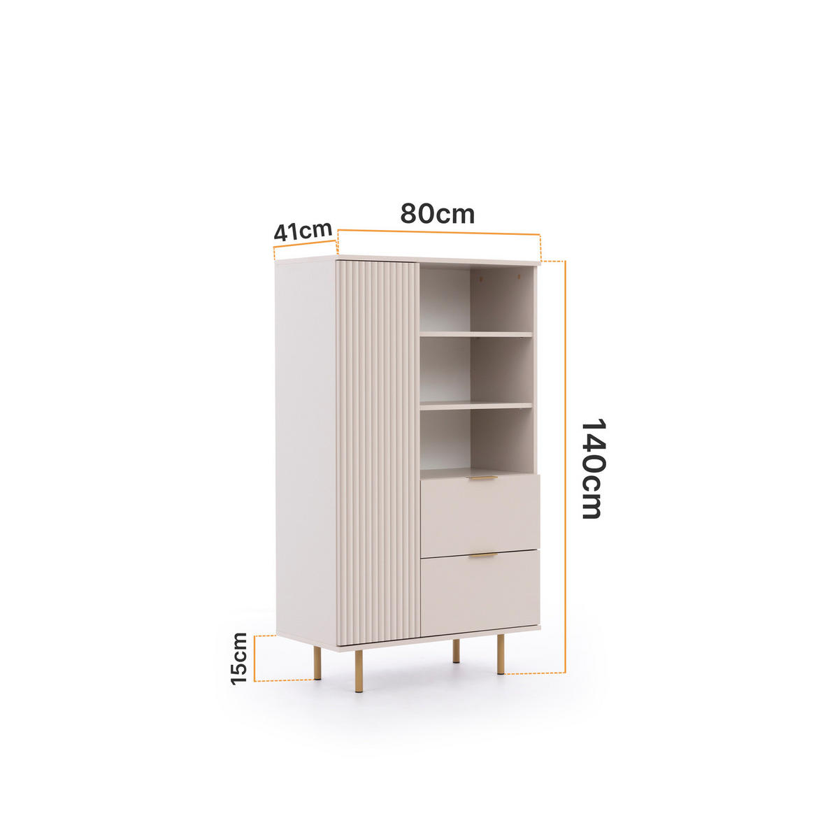 BÜCHERREGAL Nubia R1D2SZ Kaschmir - Kaschmir/Goldfarben, Holzwerkstoff/Metall (80/140/41cm) - Ravio
