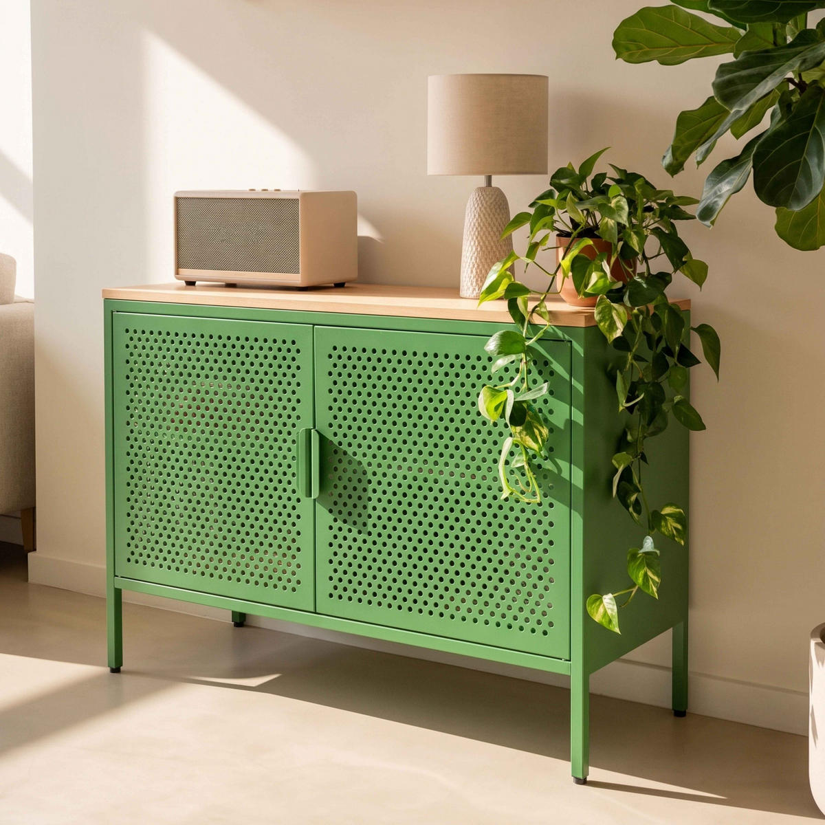 SIDEBOARD 100 cm, Grün - Grün, Metall (100/60/40cm) - Oviala