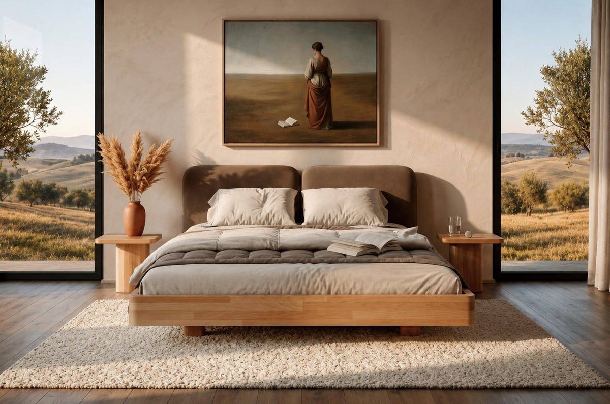 MASSIVHOLZBETT Eyko MAUI, 180/200, Buche - lackiert, Samt-Kopfteil Braun - Buchefarben/Braun, Holz/Textil (180/200cm)