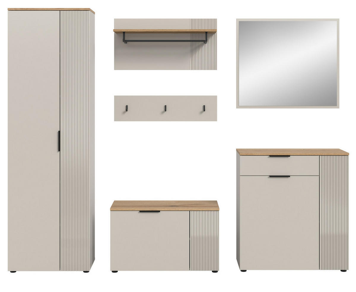 GARDEROBEN-SET 6-teilig Kaschmir Sand, Evoke Eiche, 250 x 190 cm Skid - Kaschmir/Eichefarben, Holzwerkstoff/Kunststoff (250/190/36cm) - Inn.Furn