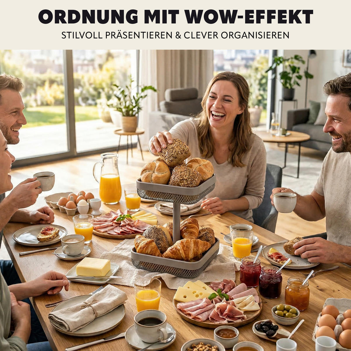 OBSTETAGERE, eckig, 2-stöckig, Ø 20 cm und 25 cm, taupe, Metall - Taupe, Metall (30cm) - eluno