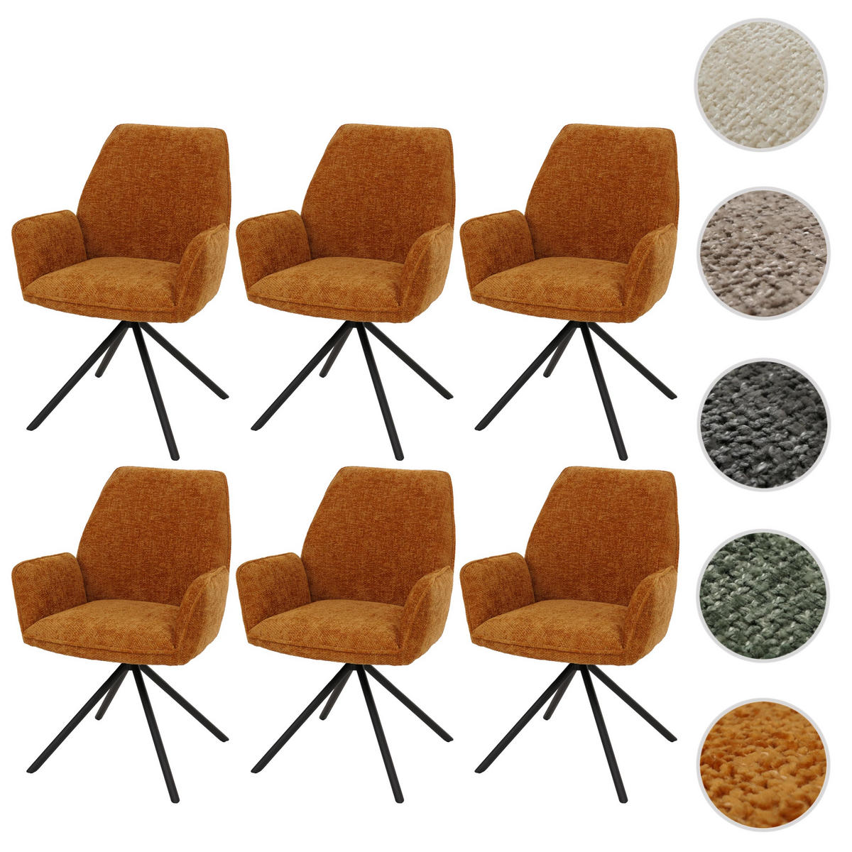 ESSZIMMERSTUHL Gelb, Schwarz 6er-Set - Gelb/Schwarz, Textil (60/86/60cm) - MCW