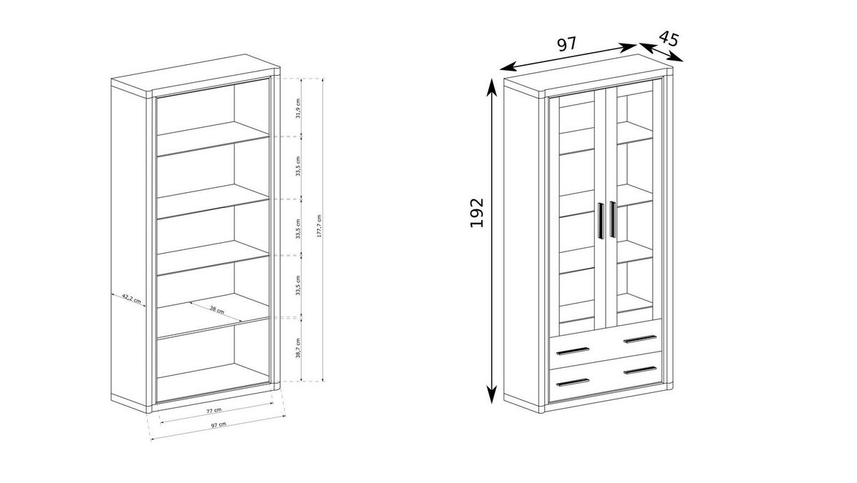 VITRINE MALAGA 192 / 97 cm in Sonoma Eiche - Sonoma Eiche, Holzwerkstoff (97/192/45cm) - MASSENO