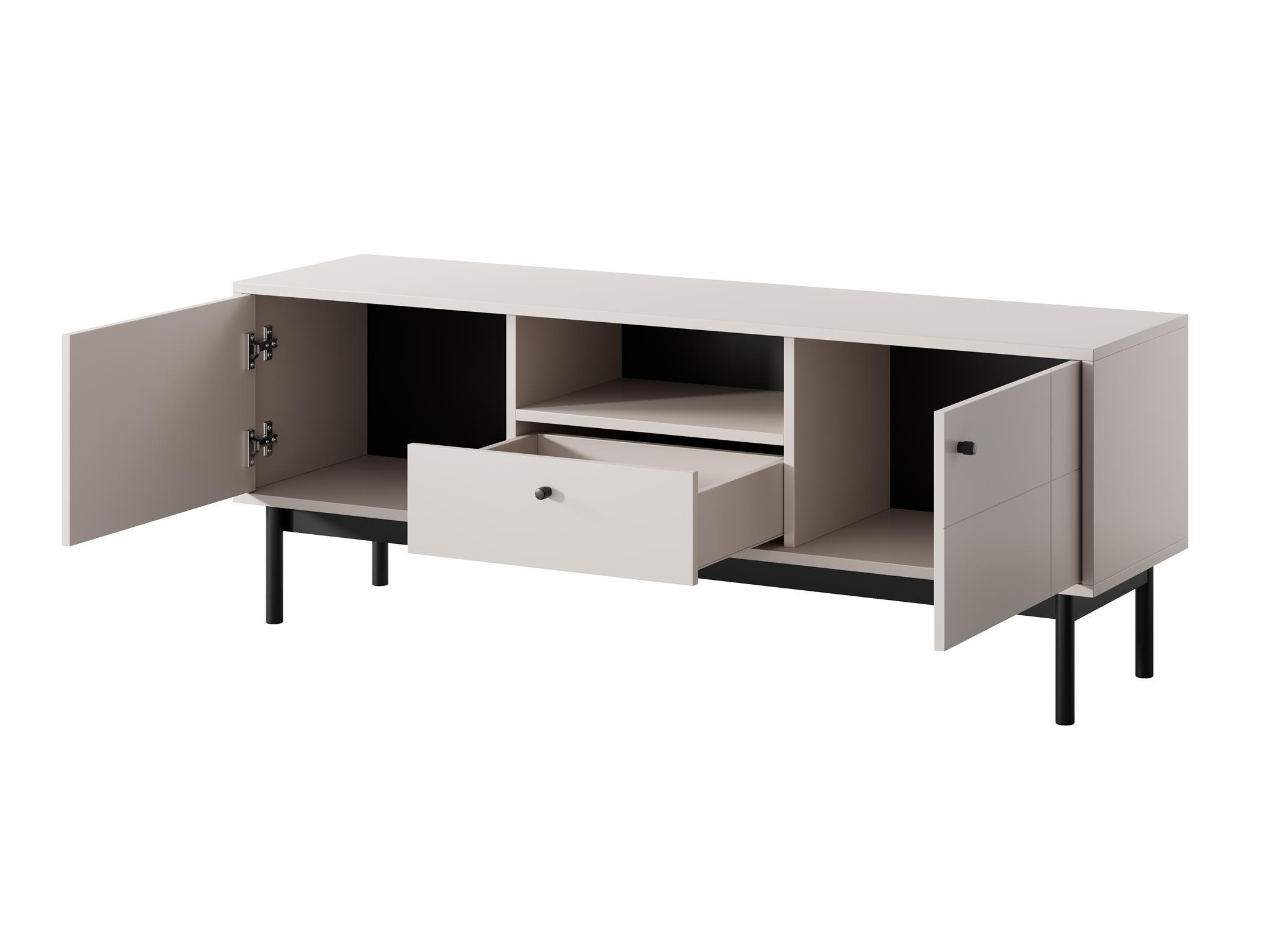 TV-SCHRANK Panda Beige, Schwarze Beine, Tv-Tisch mit Schublade - Beige/Schwarz, Holzwerkstoff (154/57/39cm) - Bettso