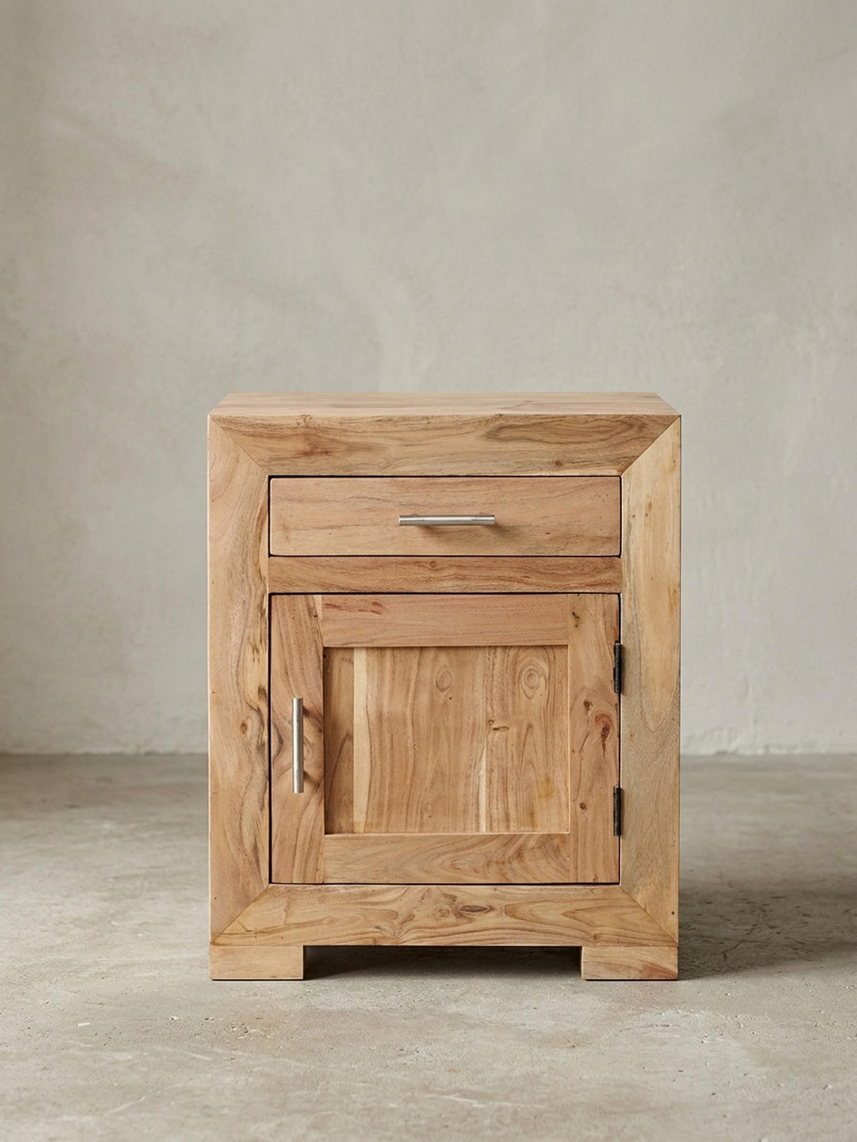 NACHTTISCH Massivholz Schublade Tür Landhausstil, Beige 50x40x60 cm - Beige, Holz/Metall (50/60/40cm) - KADIMA DESIGN