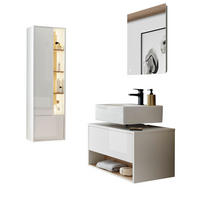 BADMÖBEL-SET 3-teilig weiß Hochglanz, Eiche, Komplettset mit LED Beleuchtung 135 cm - Weiß Hochglanz, Glas/Holzwerkstoff (135/190/46cm) - Furn.Design