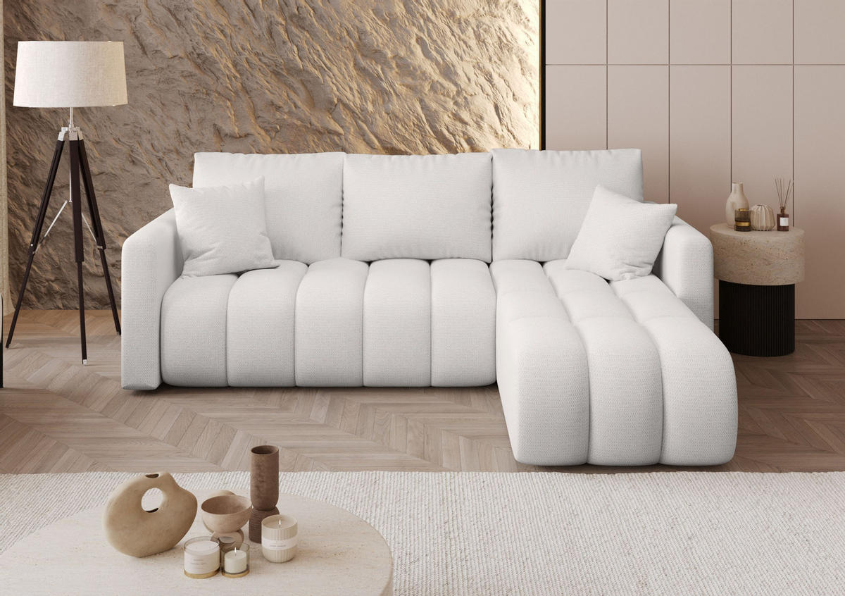 ECKSOFA GARDA rechts weiß Strickstoff Aragon 1 - Schlaffunktion, Bettkasten - Weiß, Textil (230/149cm) - Cornero