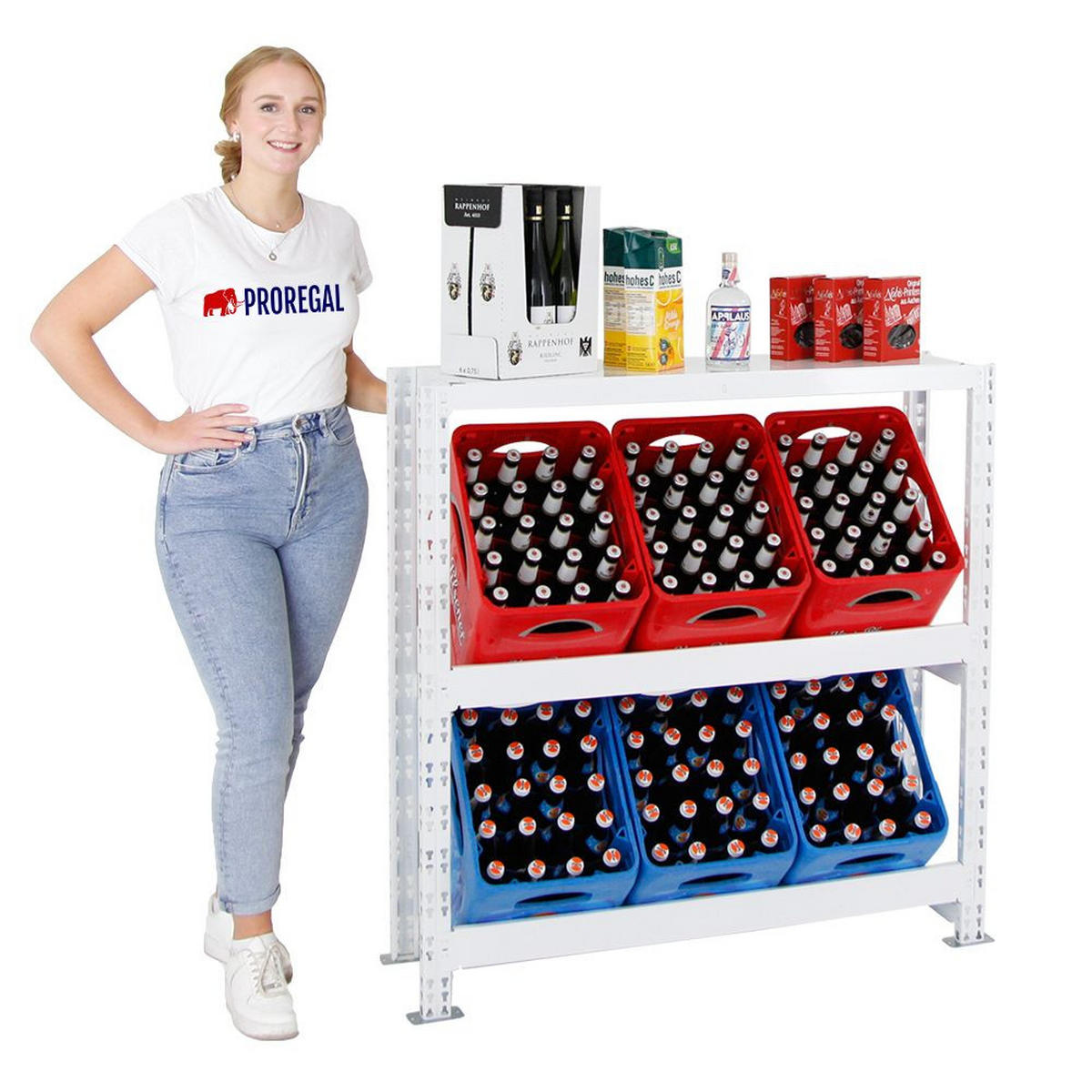 GETRÄNKEKISTENREGAL Tegernsee XL 110x110x30 cm für 6 Kästen + Board Weiß - Weiß, Metall (110/110/30cm) - PROREGAL