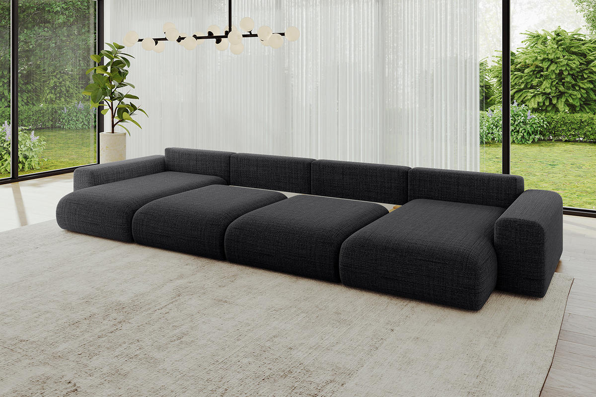WOHNLANDSCHAFT mit Schlaffunktion ESKAR-U2-464x176x84cm Schwarz - Schwarz, Holzwerkstoff/Kunststoff (176/72/464cm) - ALTDECOR