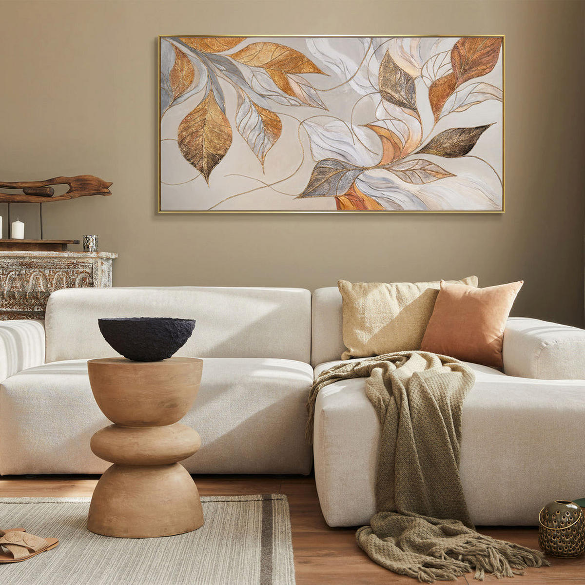 GEMÄLDE Natürliche Verzierung Schattenfugenrahmen Beige 140x70 cm - Beige, Holz (140/70cm) - YS-art gallery