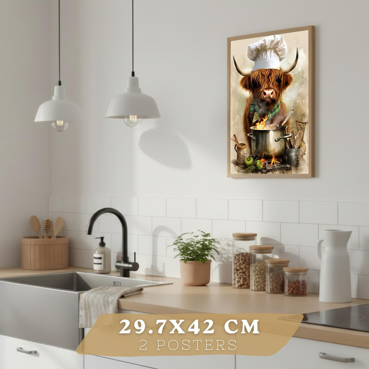 PLAKAT Sada 4 Zvířata vařící A3 Černý rám - černá, papír (29.7/1/42cm) - Nacnic