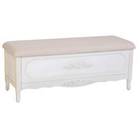ANTIKER weiß lackierter gepolsterter Holzhocker 120x43x48 cm - Weiß, Holz (120/48/43cm) - Wanderlust