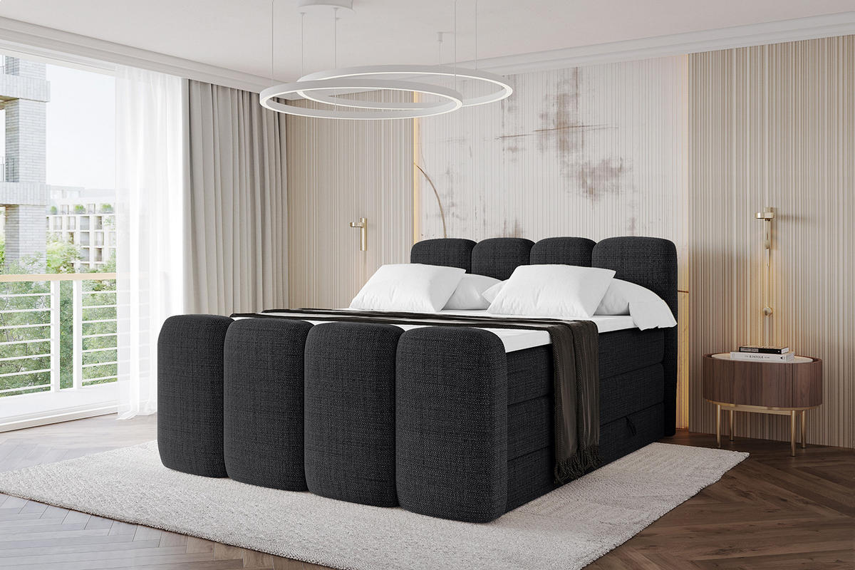 BOXBETT mit Matratze H3|H4 und Lattenrost - NINA-Z KING - 120x200 cm - Schwarz - Schwarz, Holzwerkstoff (120/200cm)