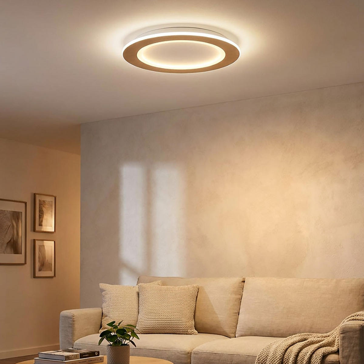 LED DECKENLEUCHTE CLAY METALL HOLZOPTIK - Braun, Metall (40/40/5cm) - Globo Lighting