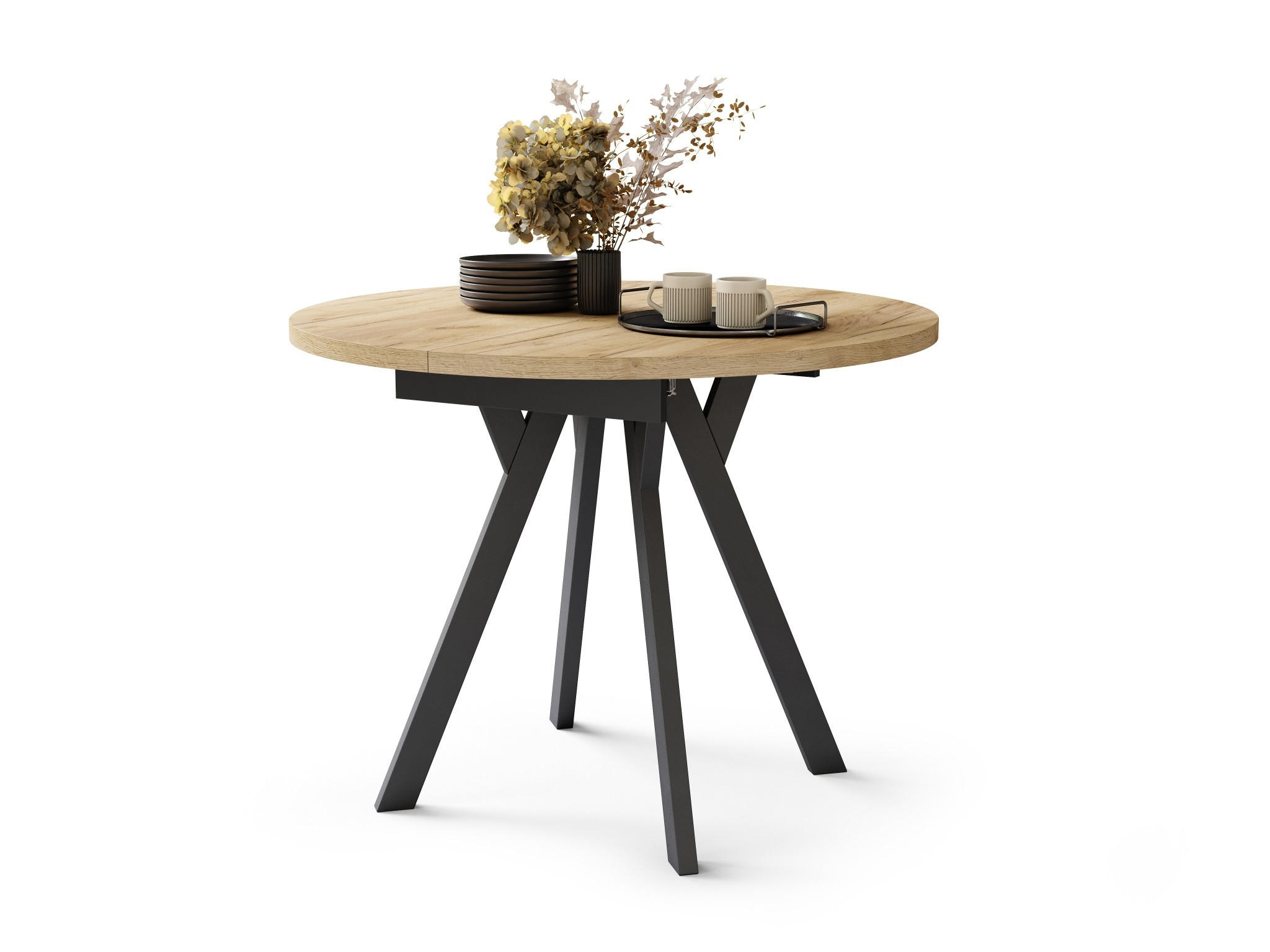 designimpex Esstisch Schwarz, Eiche 90x77x90 cm
