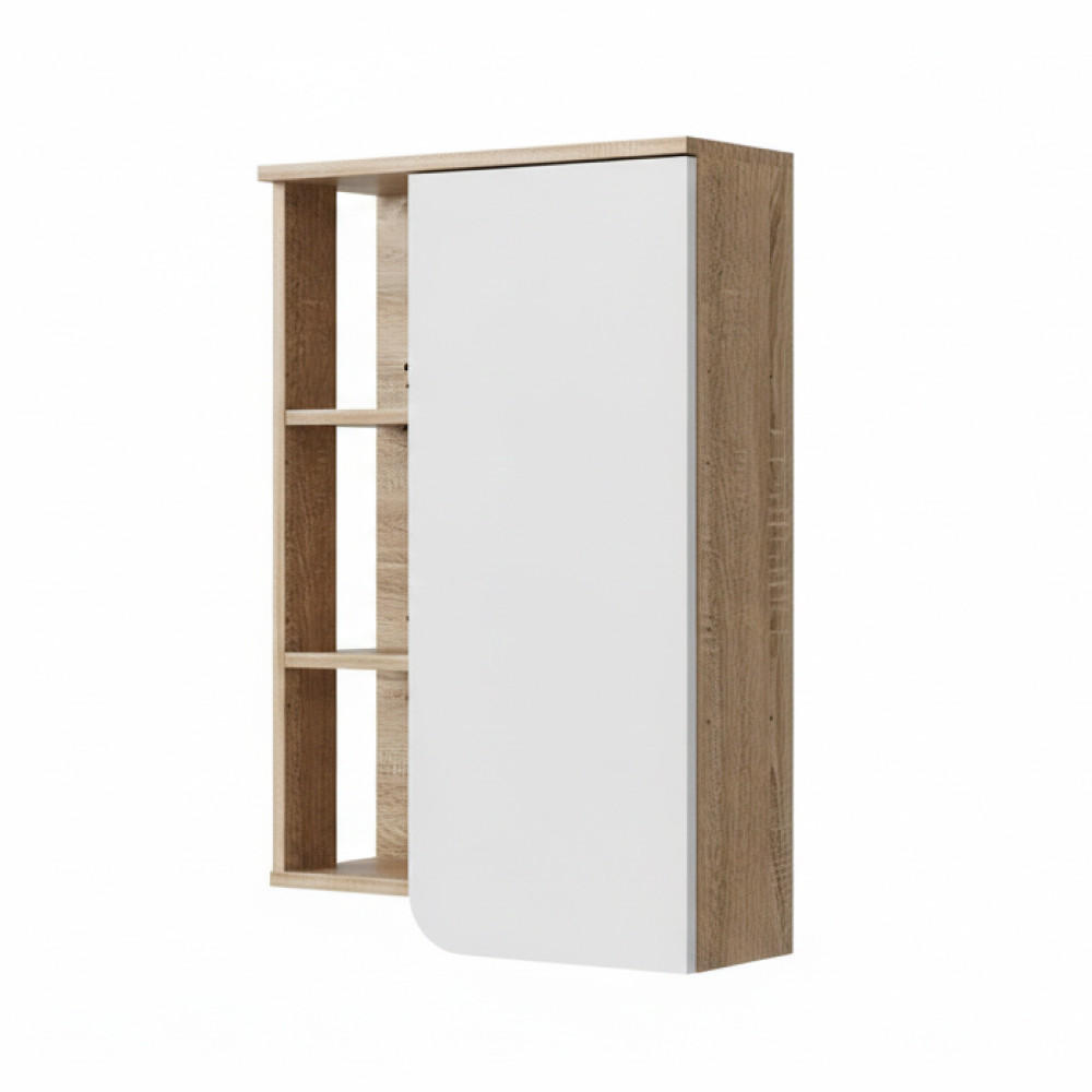 BADSCHRANK Karen Sonoma/Weiß 50 x 75 cm mit Tür und offenen Fächern - Weiß/Sonoma Eiche, Holzwerkstoff (50/75/20cm) - Vicco