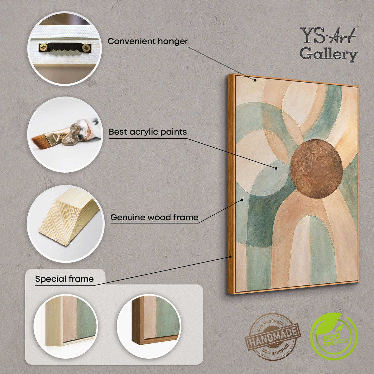 GEMÄLDE Kreislauf des Lebens Schattenfugenrahmen Beige 140x100 cm - Beige, Holz (140/100cm) - YS-art gallery