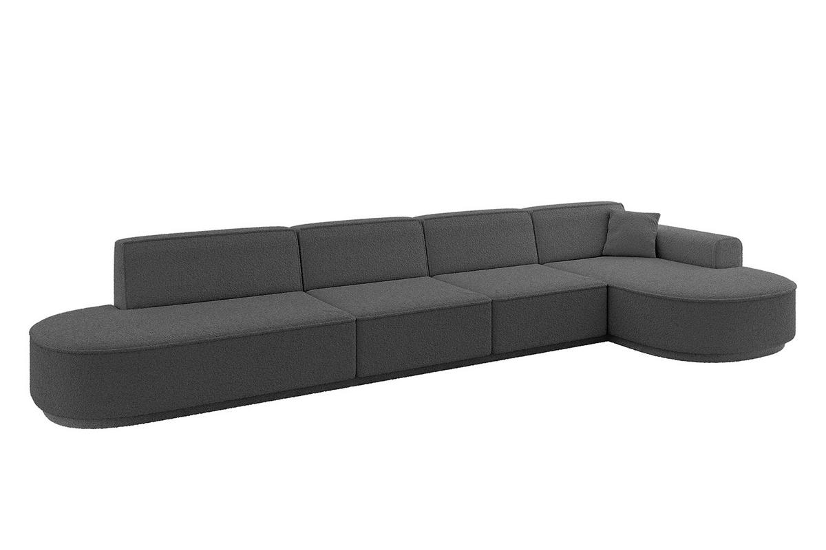 ECKSOFA Ottomane Rechts MARI-L3 - 402x163x73,5 cm Grau Bouclé - Schwarz/Grau, Holzwerkstoff/Kunststoff (402/163cm) - ALTDECOR