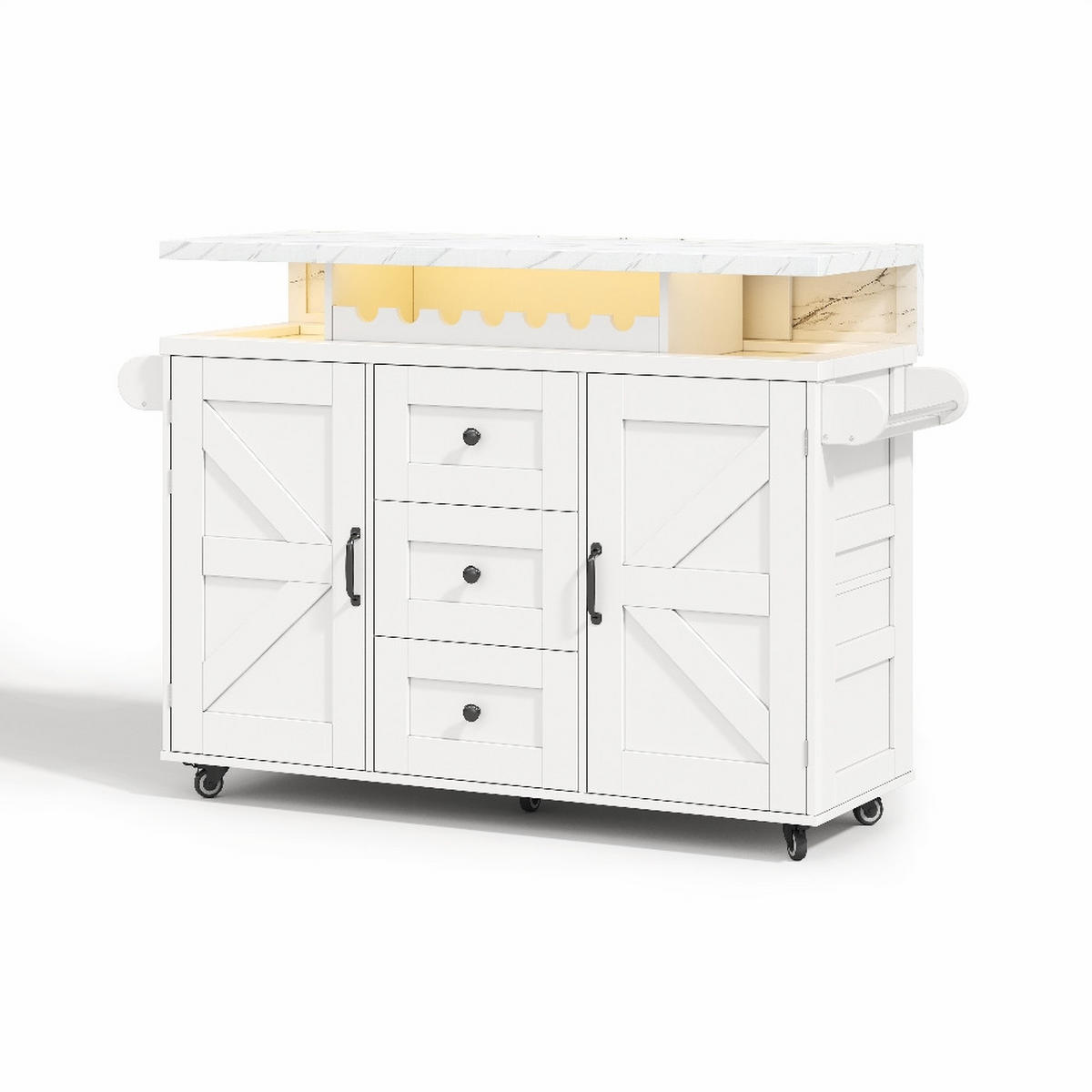 KÜCHENINSEL MIT KLAPPBARER ARBEITSPLATTE, Küchenwagen, Weingestell, MDF, 138/60/93 cm - Weiß, Kunststoff (60/93/138cm) - Rolipo