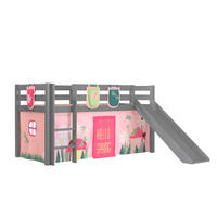 HOCHBETT mit Rutsche Karolina Massivholz Grau Textilset Spring 3 - Hellrosa/Grau, Holz (90/200cm) - 58aufmkessel