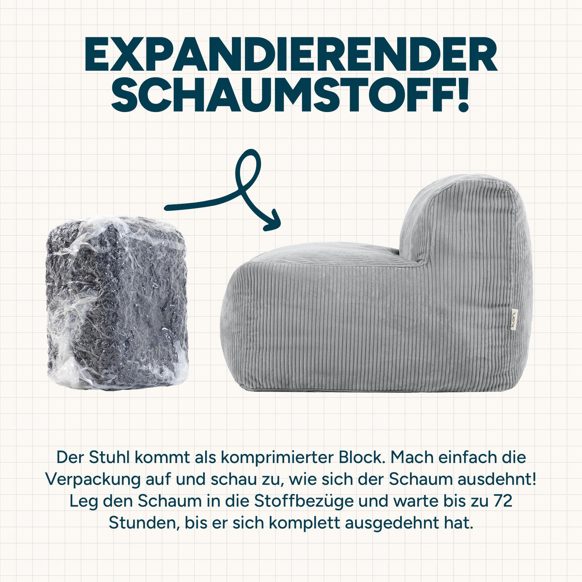 SITZSACK-SOFA 4-tlg. ZEN: Ecksessel, 2 Sessel, Fußstütze - Grau, Textil (385/68/100cm) - icon