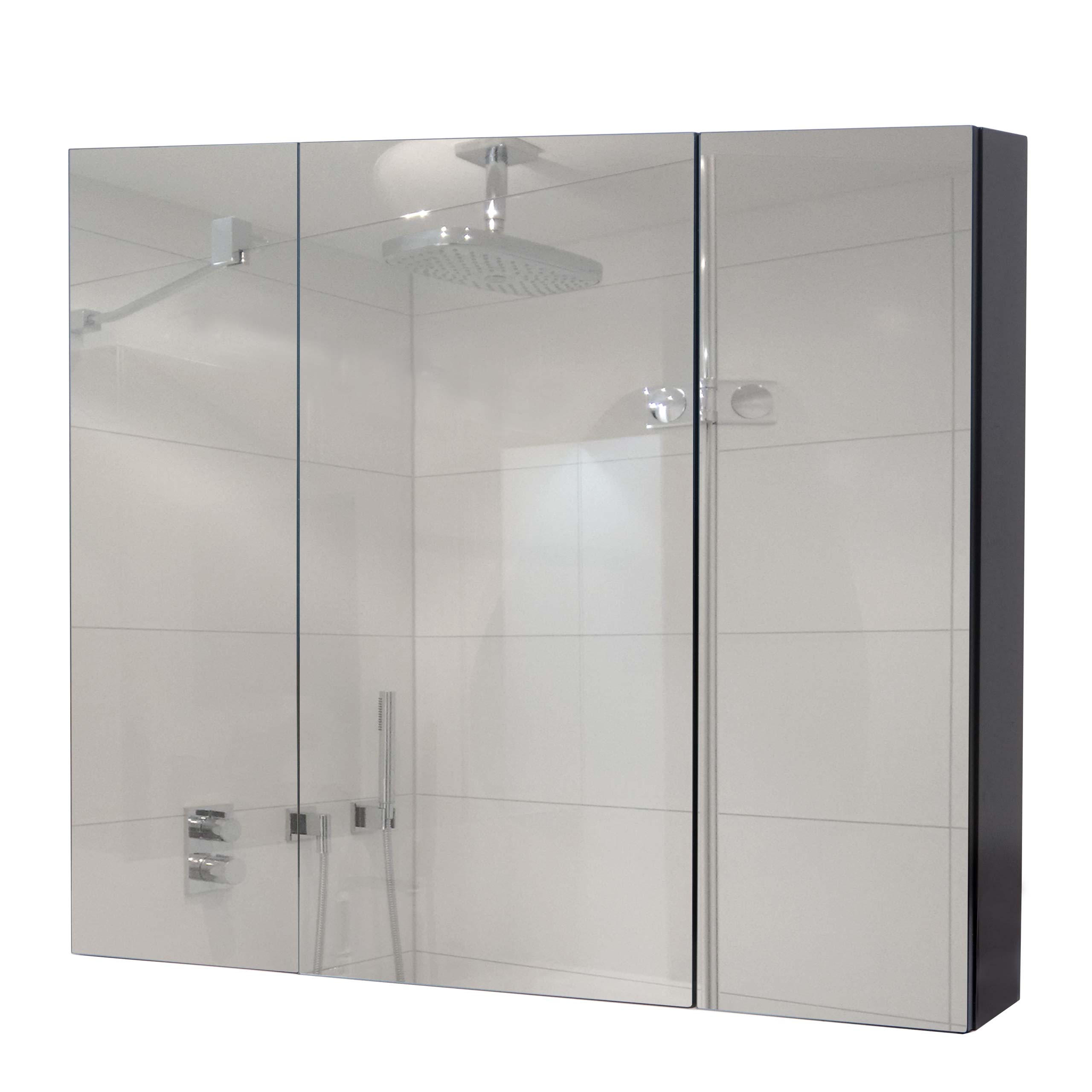 SPIEGELSCHRANK B19B Hochglanz Schwarz - Schwarz Hochglanz, Holz (80/70/16cm) - MCW